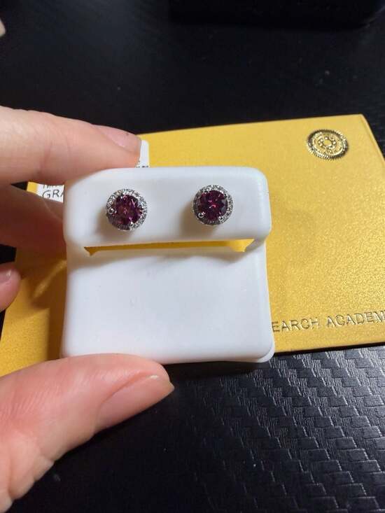 GRA Jewelry - GRA 925 Sterling Silver 1.22ctw VVS Pink Tourmaline Halo Stud Earrings